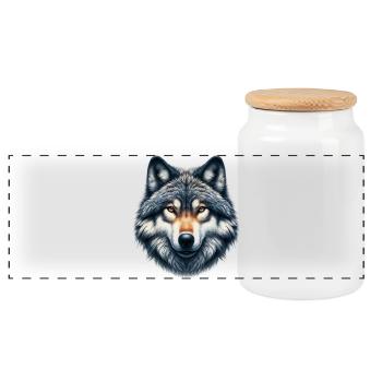 Wolf - Panoramic Cookie Jar with Wooden Lid - white - Front