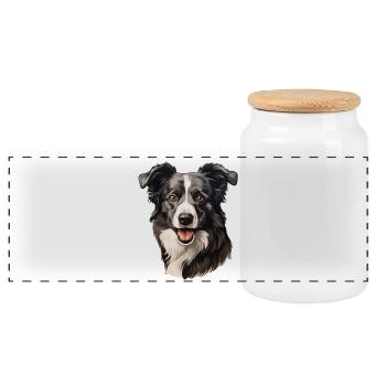 Bordercollie - Panorama Keksdose mit Holzdeckel - Weiß - Vorne