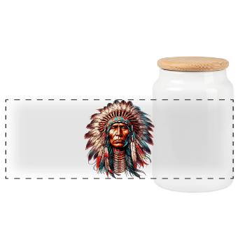 Amerikanisch Indianer Amerikanische Rote Haut - Panorama Keksdose mit Holzdeckel - Weiß - Vorne