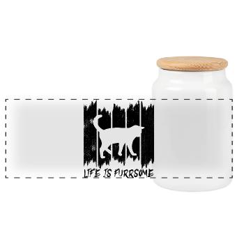 Drôle de chat qui dit - Boîte à biscuits avec couvercle en bois - blanc - Devant