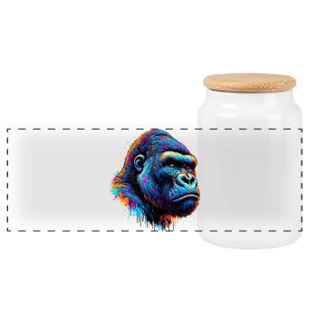 Gorilla - Panoramic Cookie Jar with Wooden Lid - white - Front
