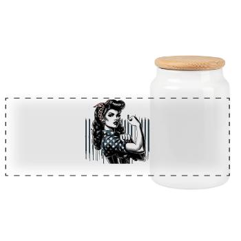 Stärke starke Frau Rockabilly Bizeps Geschenk - Panorama Keksdose mit Holzdeckel - Weiß - Vorne