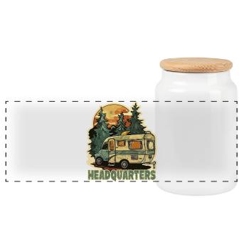 Waldcamper im Sonnenuntergang Campingfreund - Panorama Keksdose mit Holzdeckel - Weiß - Vorne