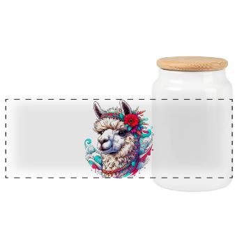 Alpaca - Panoramic Cookie Jar with Wooden Lid - white - Front