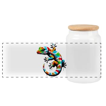 Gecko - Panorama Keksdose mit Holzdeckel - Weiß - Vorne