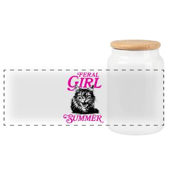 Feral Girl Summer Women Girls Cat Lover Summer - Panoramic Cookie Jar with Wooden Lid - white - Front