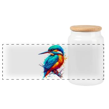 Kingfisher - Panoramic Cookie Jar with Wooden Lid - white - Front