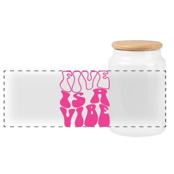 Five Is A Vibe Pink 5 Years Old Girls 5th Birthday - Panoramic Cookie Jar with Wooden Lid - white - Front