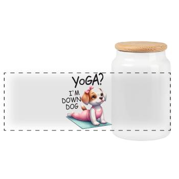 Yoga Dog Hund Entspannung - Panorama Keksdose mit Holzdeckel - Weiß - Vorne