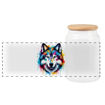 Loup - Boîte à biscuits avec couvercle en bois - blanc - Devant