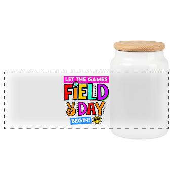 School Field Days Let the Games Begin Teacher 2024 - Panoramic Cookie Jar with Wooden Lid - white - Front