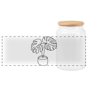 Monstera - Panoramic Cookie Jar with Wooden Lid - white - Front