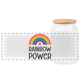LGBT Pride Monat - Regenbogen Power - Panorama Keksdose mit Holzdeckel - Weiß - Vorne