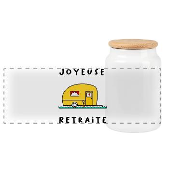 HAPPY RETREAT. RETIRED. HAPPY RETIREMENT - Panoramic Cookie Jar with Wooden Lid - white - Front