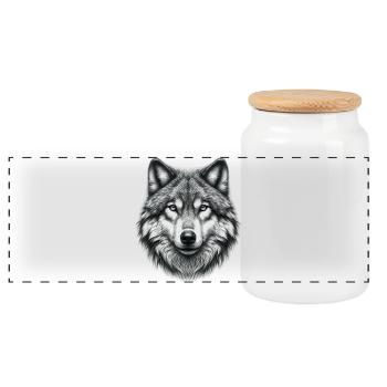 Wolf - Panorama Keksdose mit Holzdeckel - Weiß - Vorne