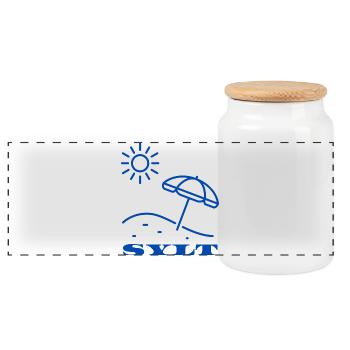SYLT Sun and Beach Umbrella Illustration - Panoramic Cookie Jar with Wooden Lid - white - Front
