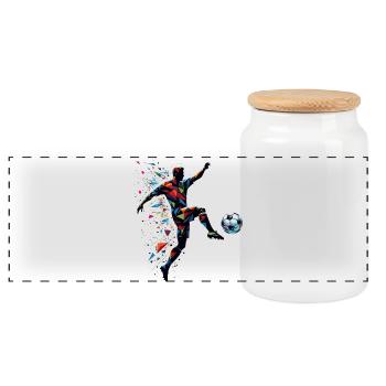 dynamic soccer player playing soccer - Panoramic Cookie Jar with Wooden Lid - white - Front