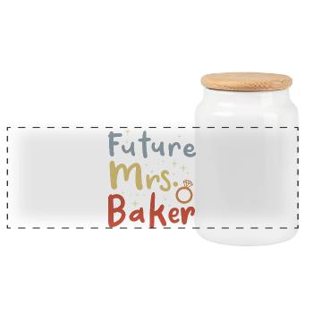 Woman Baker Vintage Look - Panoramic Cookie Jar with Wooden Lid - white - Front