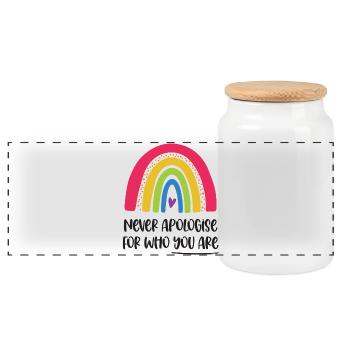 LGBT Pride Month - Never apologise for who you are - Panoramic Cookie Jar with Wooden Lid - white - Front