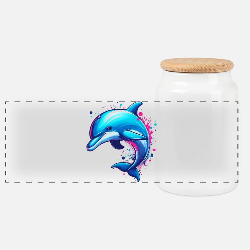 Delfin - Panorama Keksdose mit Holzdeckel - Weiß