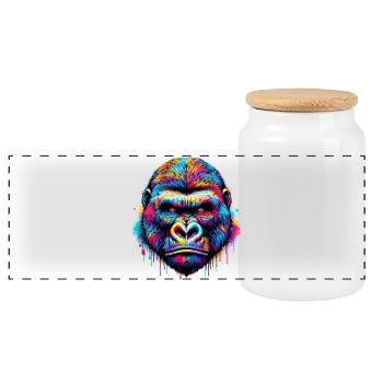 Gorilla - Panoramic Cookie Jar with Wooden Lid - white - Front