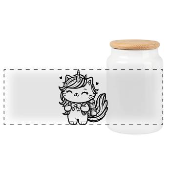 Inscription à l’école Unicorn Cat (noir) - Boîte à biscuits avec couvercle en bois - blanc - Devant