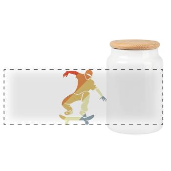 Vintage Skateboarder Graphic - Panoramic Cookie Jar with Wooden Lid - white - Front