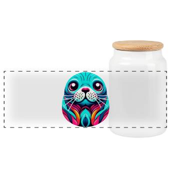 Seal - Panoramic Cookie Jar with Wooden Lid - white - Front