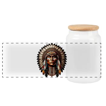 Amerikanischer Indianer Amerikaner - Panorama Keksdose mit Holzdeckel - Weiß - Vorne