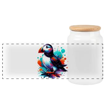 Puffin - Panoramic Cookie Jar with Wooden Lid - white - Front