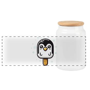 cute penguin ice cream motif for summer - Panoramic Cookie Jar with Wooden Lid - white - Front
