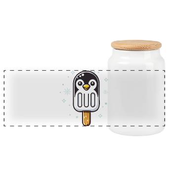 cute penguin ice cream motif for summer - Panoramic Cookie Jar with Wooden Lid - white - Front