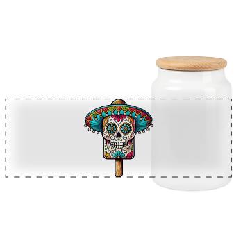 funny skull ice motif - Día de Muertos - Panoramic Cookie Jar with Wooden Lid - white - Front