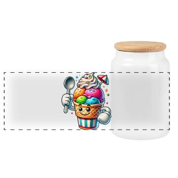 cheerful cartoon ice cream motif for summer fun - Panoramic Cookie Jar with Wooden Lid - white - Front