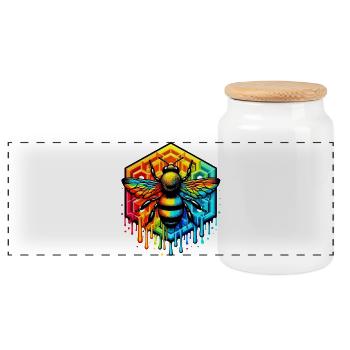 Bee - Panoramic Cookie Jar with Wooden Lid - white - Front