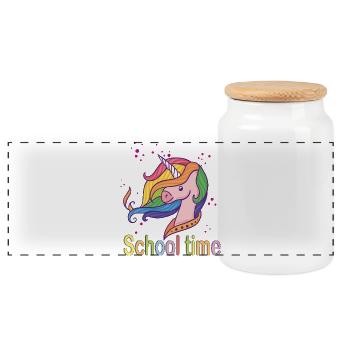 School Time - Panoramic Cookie Jar with Wooden Lid - white - Front