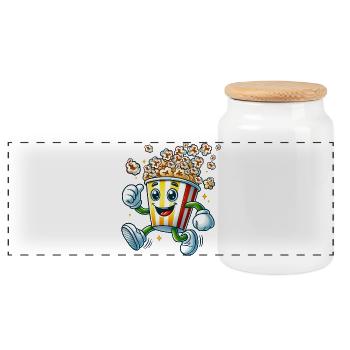 motif pop-corn de dessin animé joyeux pour s’amuser au cinéma - Boîte à biscuits avec couvercle en bois - blanc - Devant