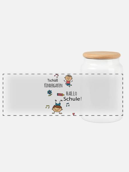 Tschüß Kindergarten, Hallo Schule - Panorama Keksdose mit Holzdeckel - Weiß