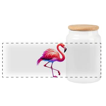 Flamingo - Panorama Keksdose mit Holzdeckel - Weiß - Vorne