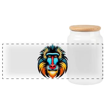 Singe mandrill - Boîte à biscuits avec couvercle en bois - blanc - Devant