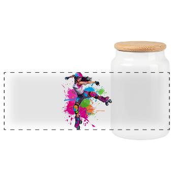 Roller Skater Mädchen - Panorama Keksdose mit Holzdeckel - Weiß - Vorne