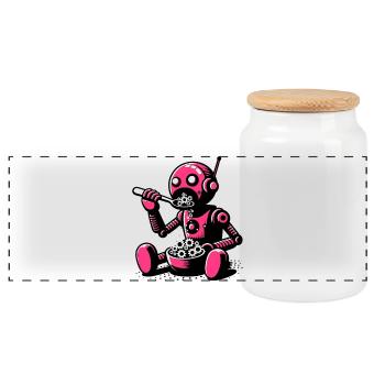 Martian Extraterrestrial Alien Robot - Panoramic Cookie Jar with Wooden Lid - white - Front