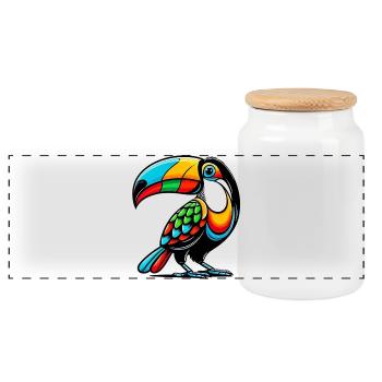 Harlequin toucan - Panoramic Cookie Jar with Wooden Lid - white - Front