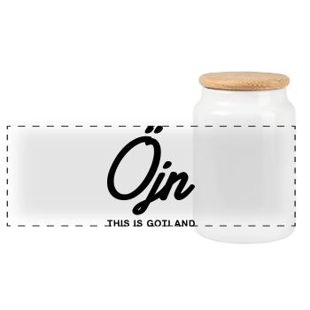 This is Gotland - Öjn - Panoramic Cookie Jar with Wooden Lid - white - Front