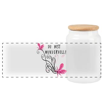 Tu es merveilleux, vrille de fleur - Boîte à biscuits avec couvercle en bois - blanc - Devant