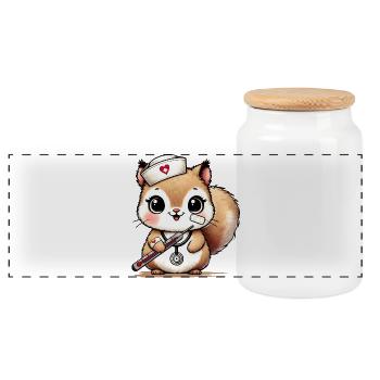 Adorable squirrel as a nurse - Panoramic Cookie Jar with Wooden Lid - white - Front