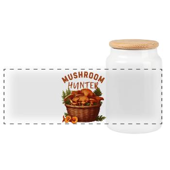 Mushroom Hunter - Panoramic Cookie Jar with Wooden Lid - white - Front