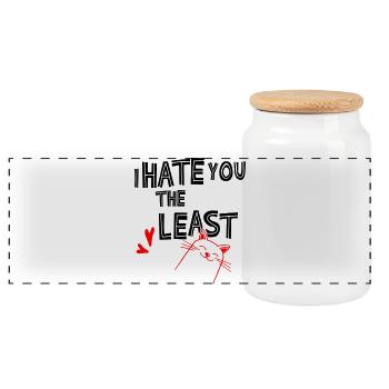 I hate you the least - Panoramic Cookie Jar with Wooden Lid - white - Front