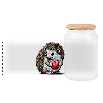 hérisson avec cœur - Boîte à biscuits avec couvercle en bois - blanc - Devant