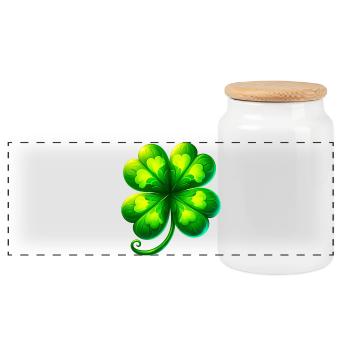 Four-leaf clover - Panoramic Cookie Jar with Wooden Lid - white - Front